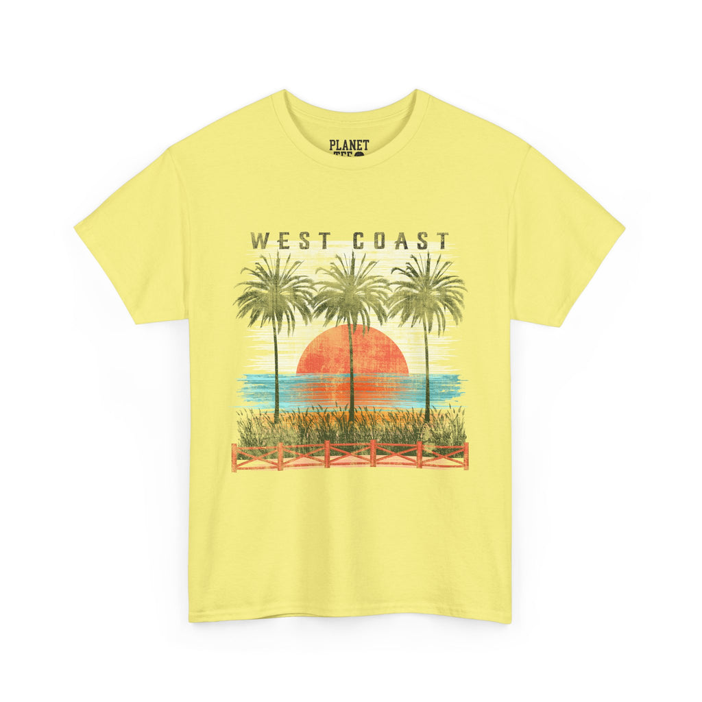 West Coast Holiday Tee with sunset and Palm trees