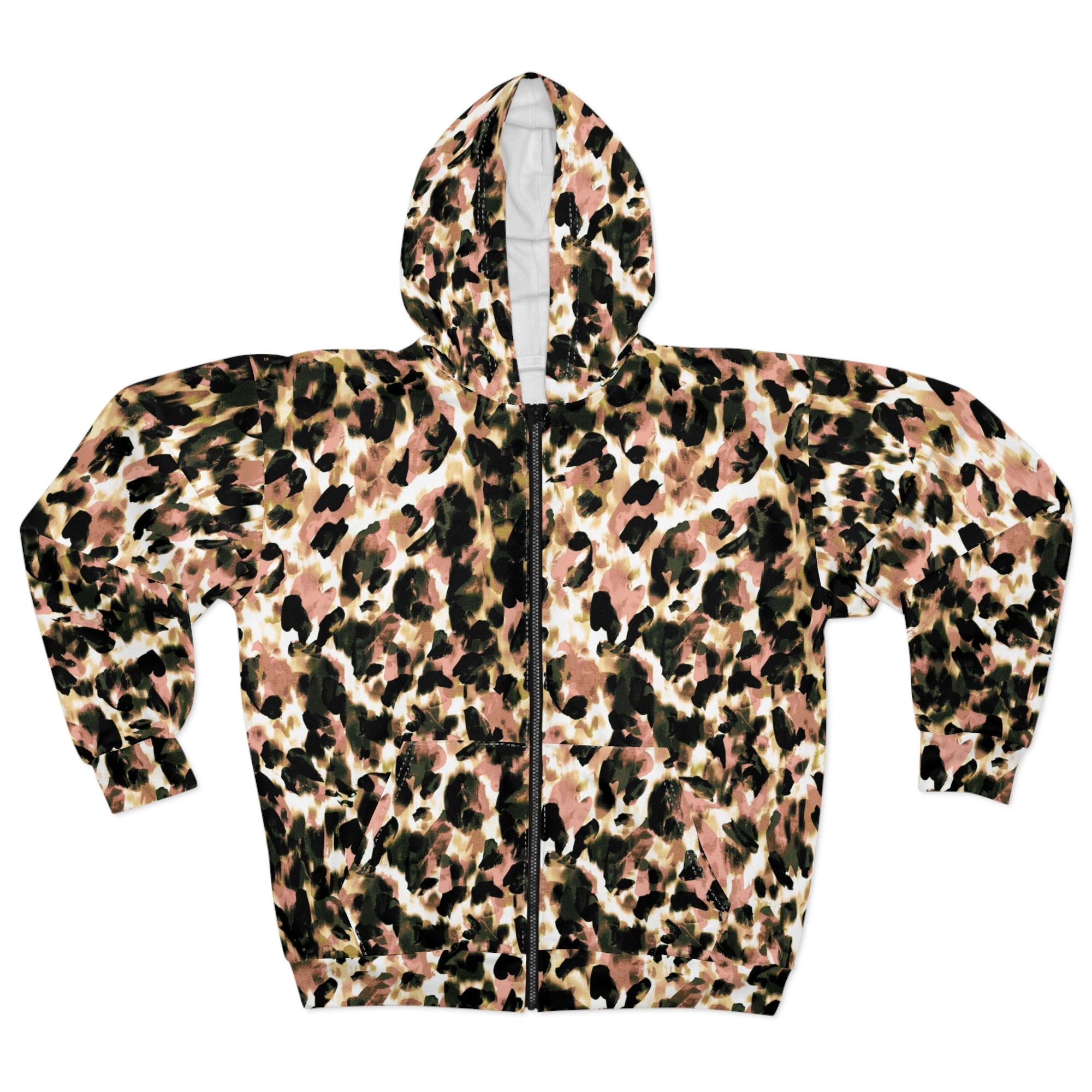 Abstract Leopard Print Zip Hoodie
