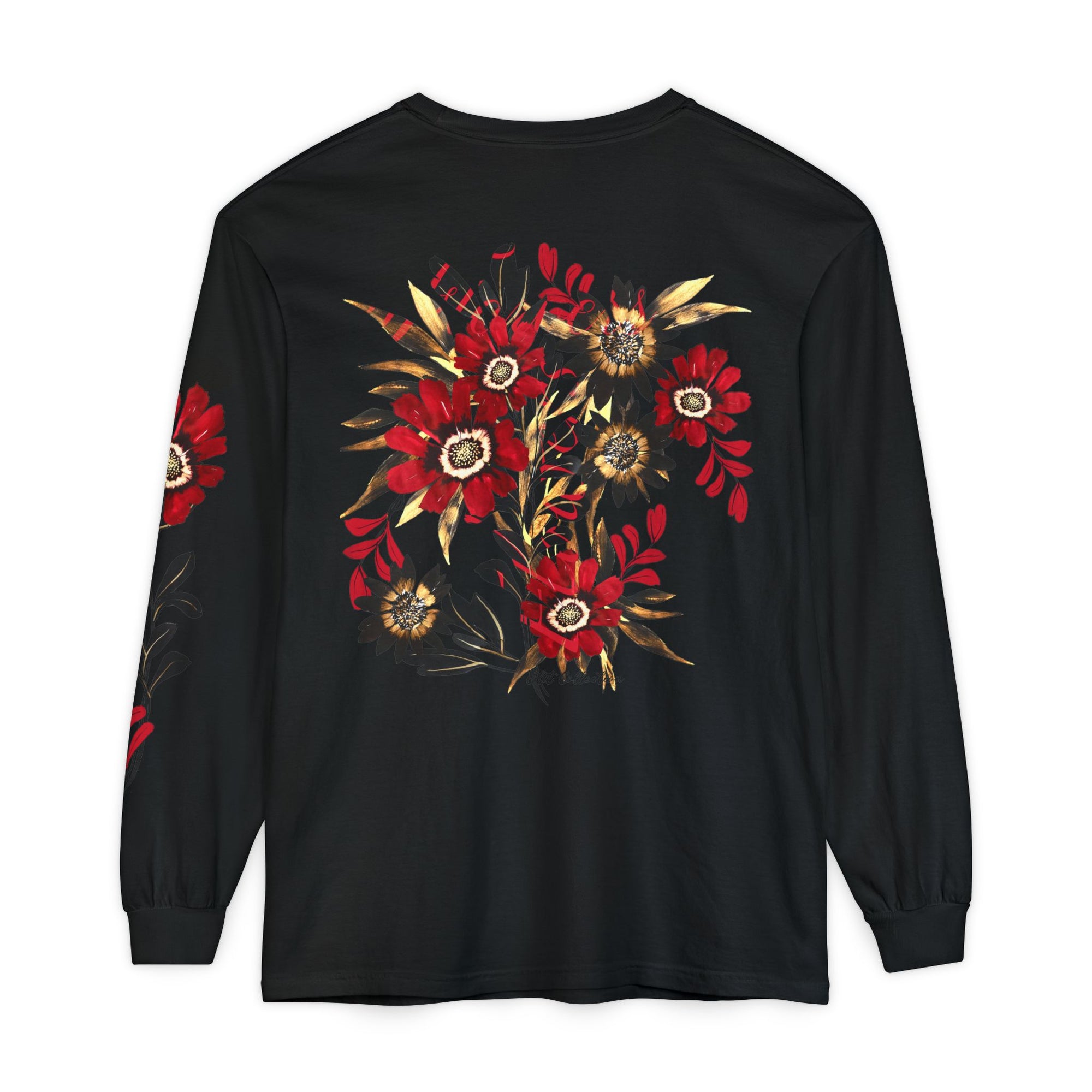 EDIT COLLECTION - Large Placement Floral Black Long Sleeve T-shirt