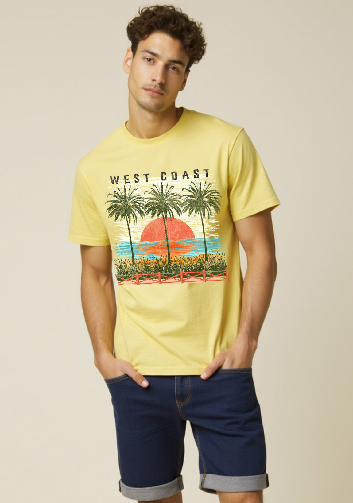 West Coast Holiday Tee with sunset and Palm trees