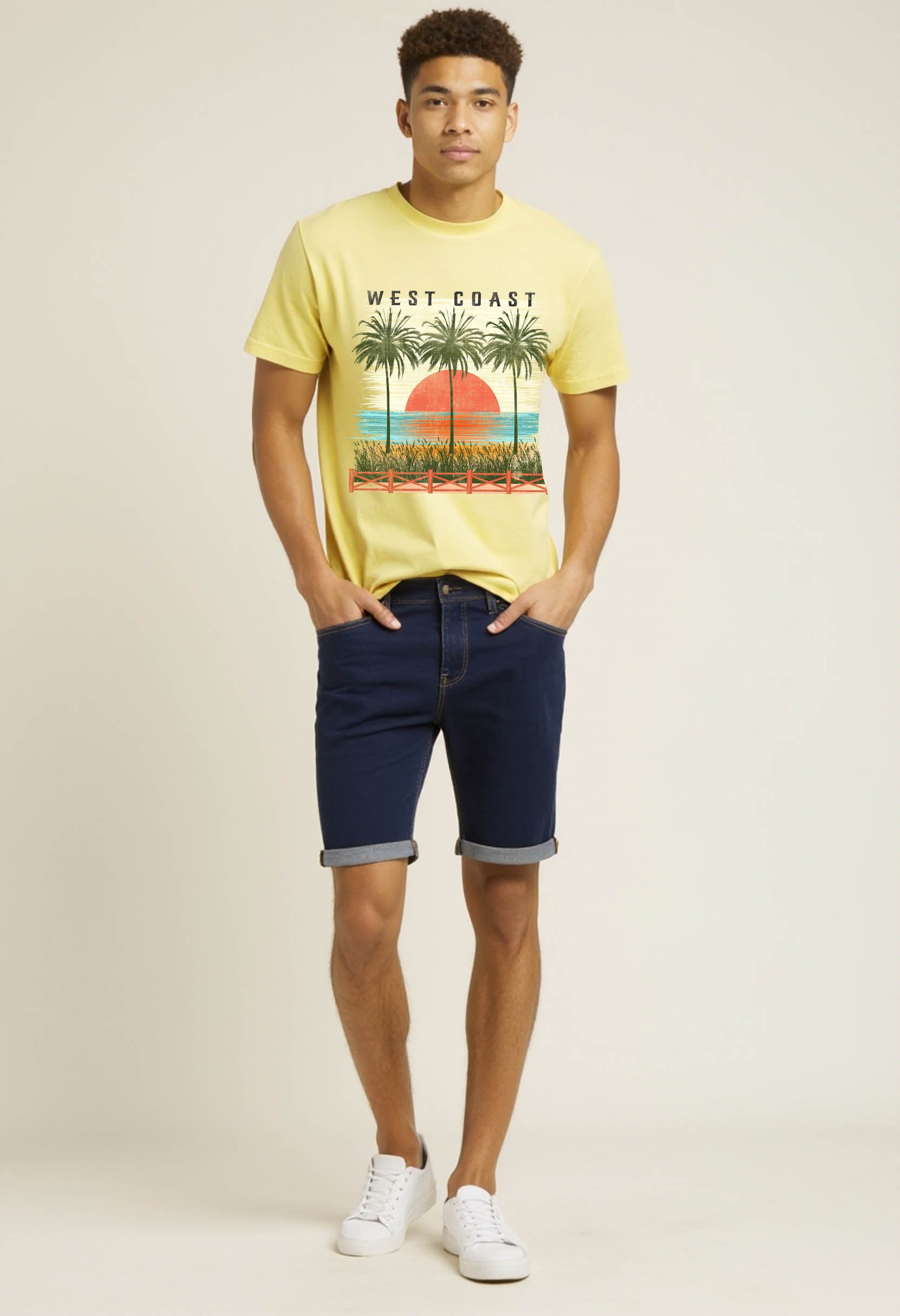 West Coast Holiday Tee with sunset and Palm trees
