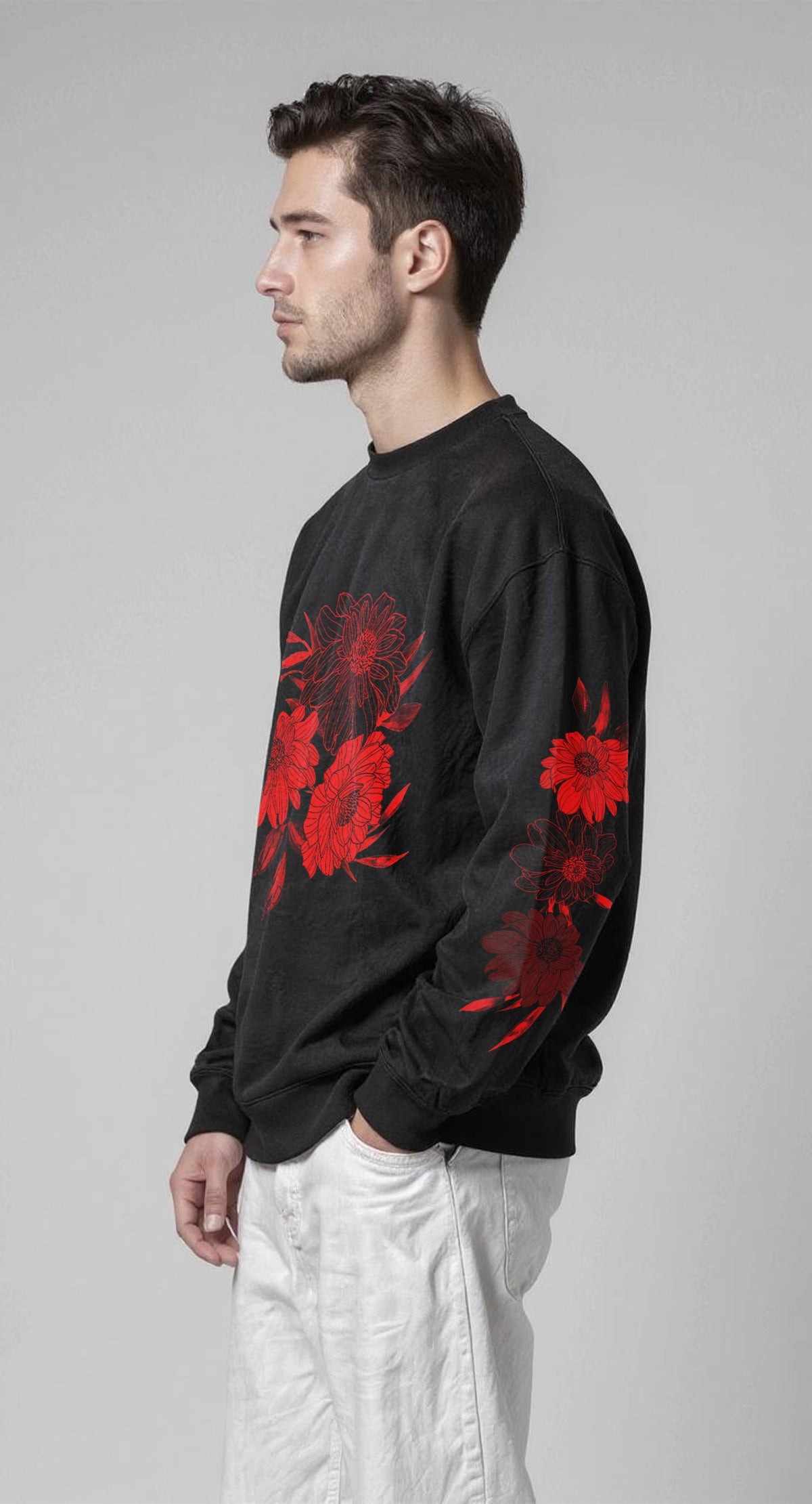 EDIT COLLECTION - Painted Red Floral Sweatshirt
