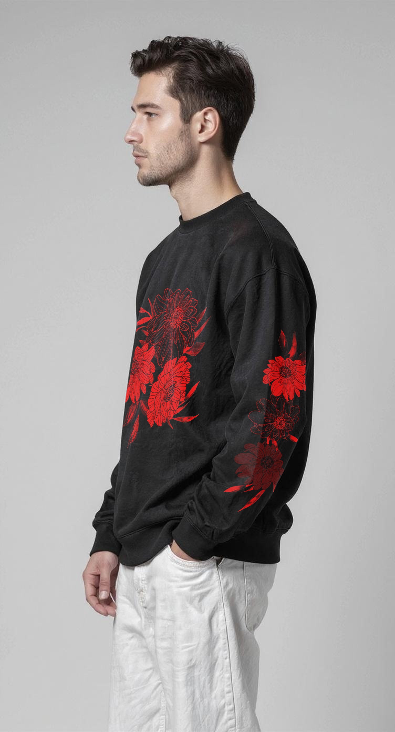 EDIT COLLECTION - Painted Red Floral Sweatshirt