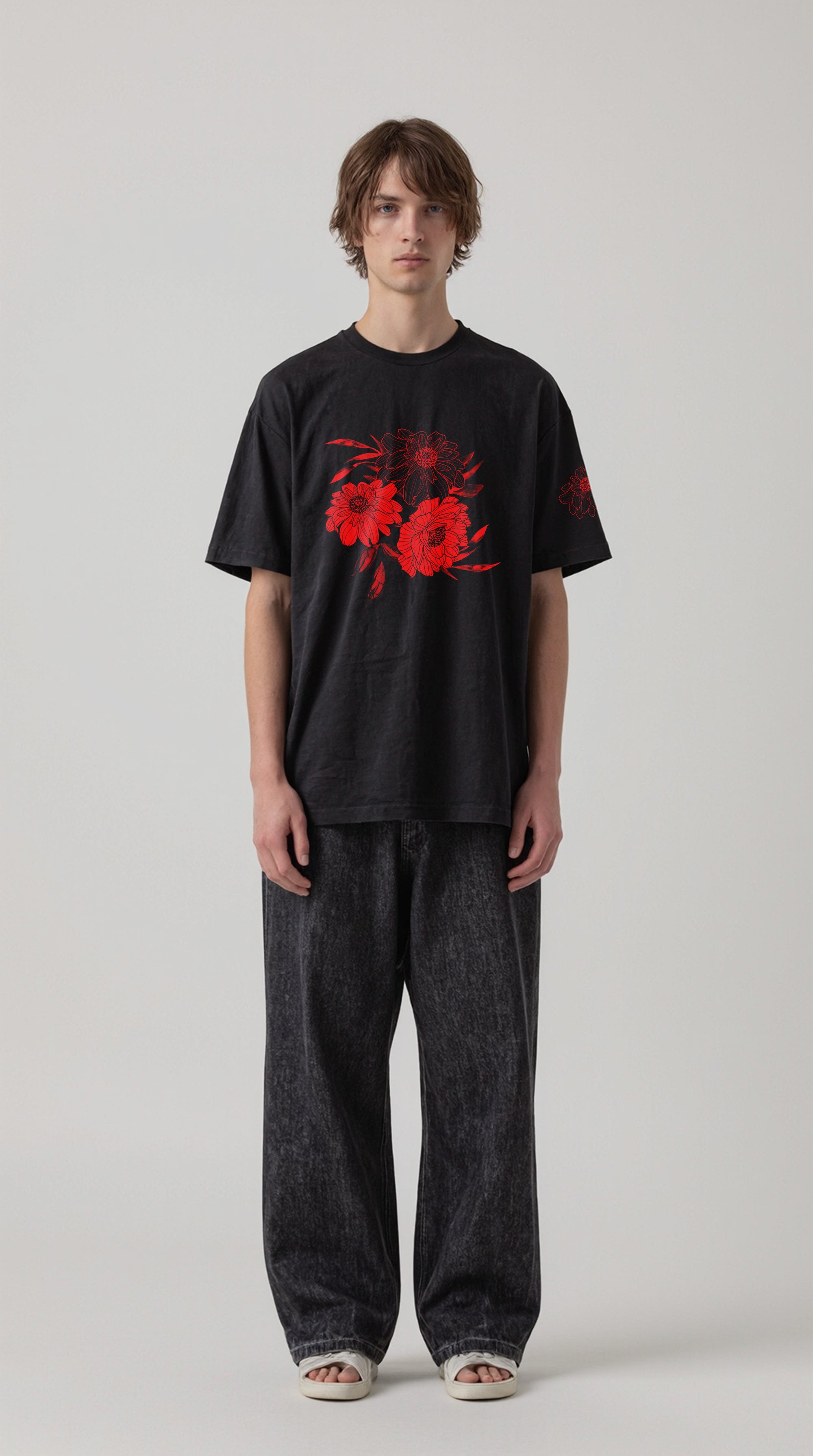 EDIT COLLECTION - Red Flower Black Tee