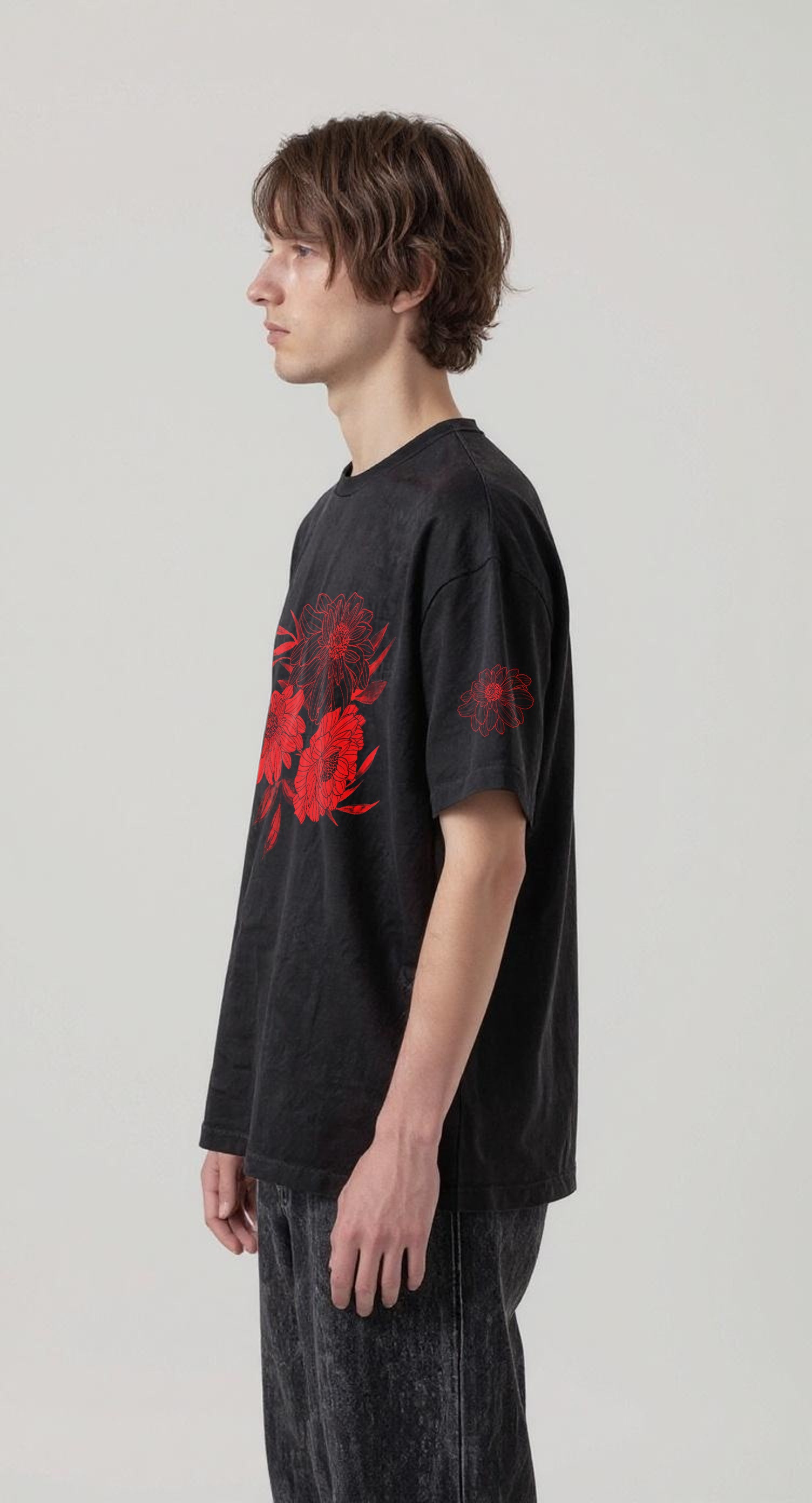 EDIT COLLECTION - Red Flower Black Tee