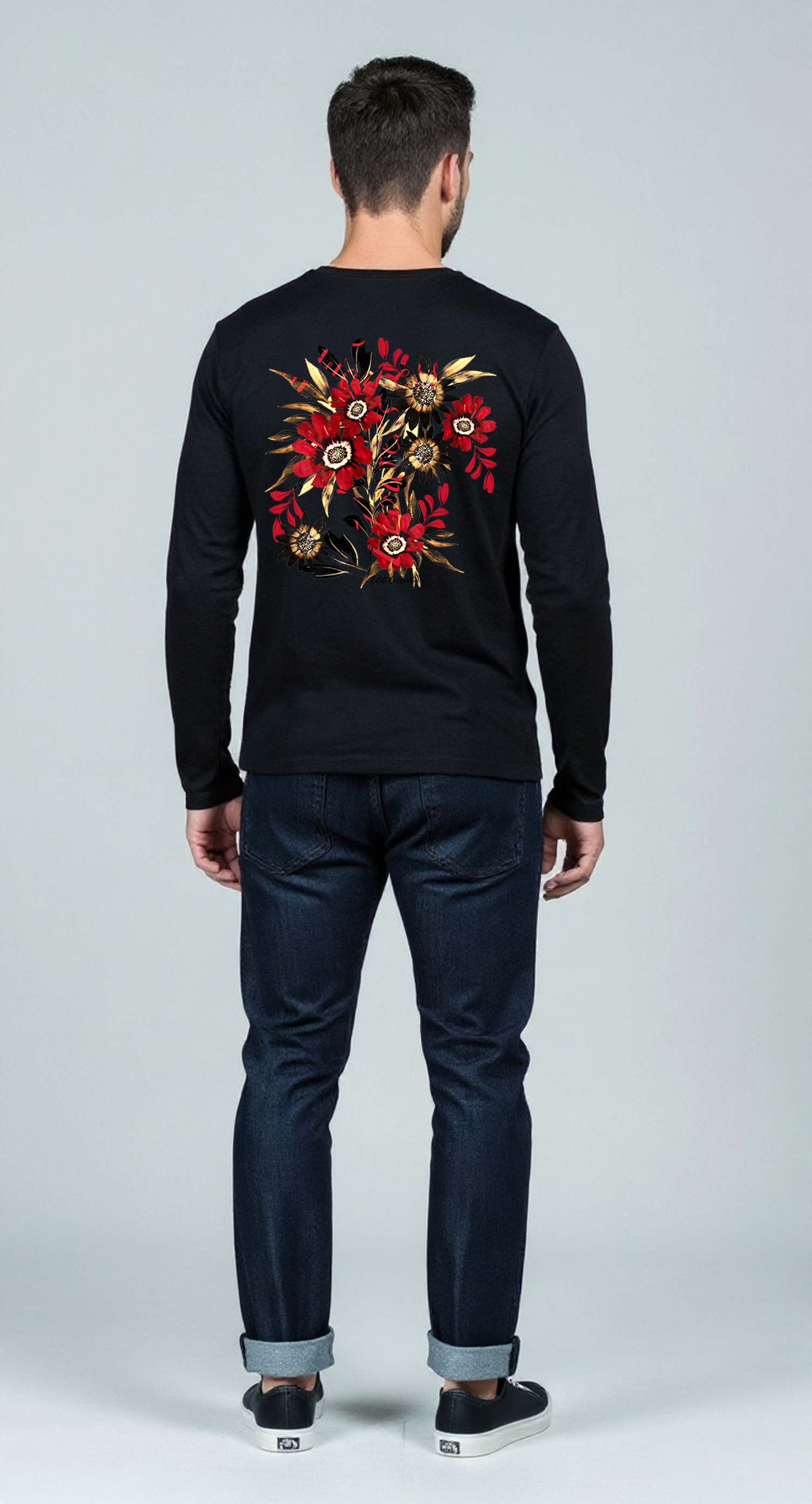 EDIT COLLECTION - Large Placement Floral Black Long Sleeve T-shirt