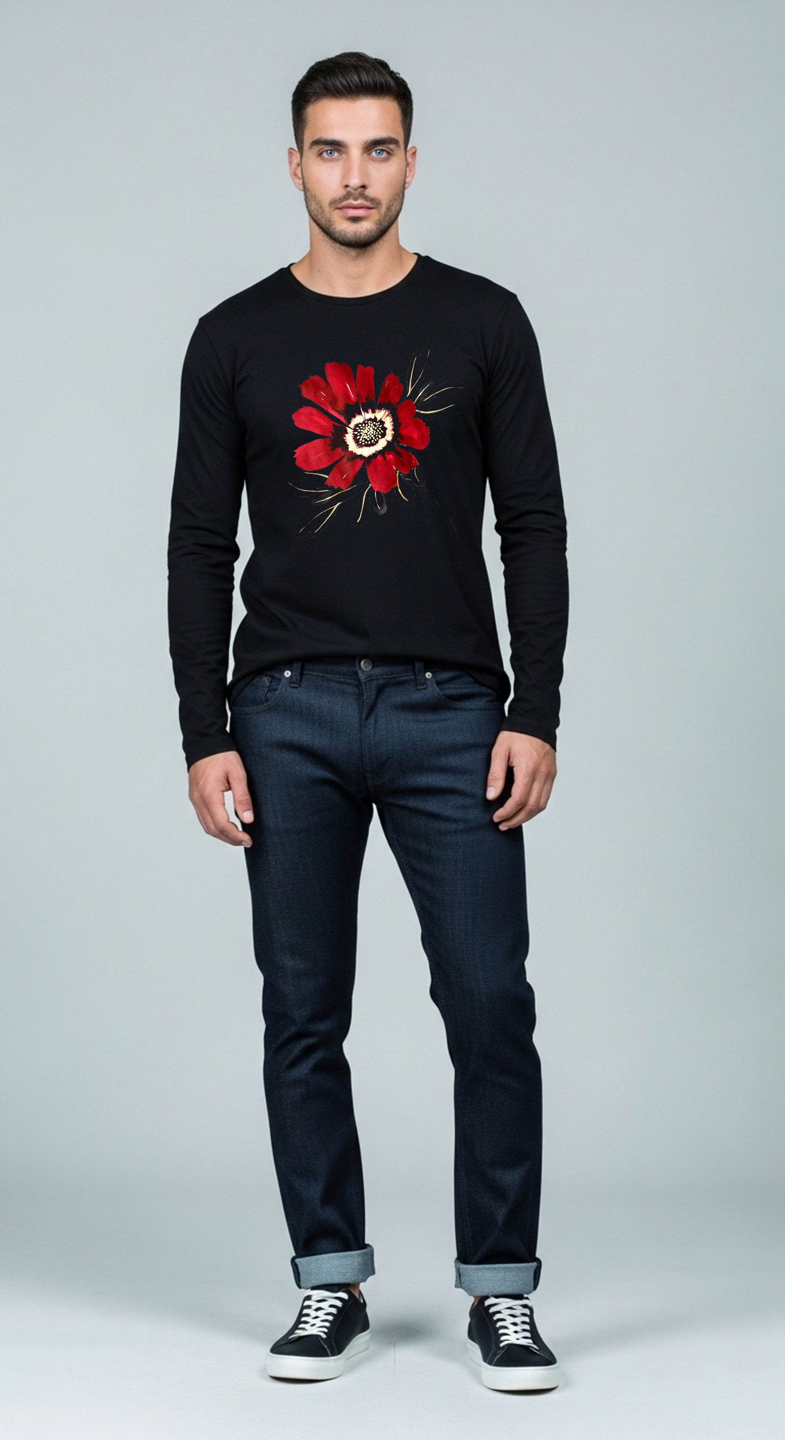 EDIT COLLECTION - Large Placement Floral Black Long Sleeve T-shirt