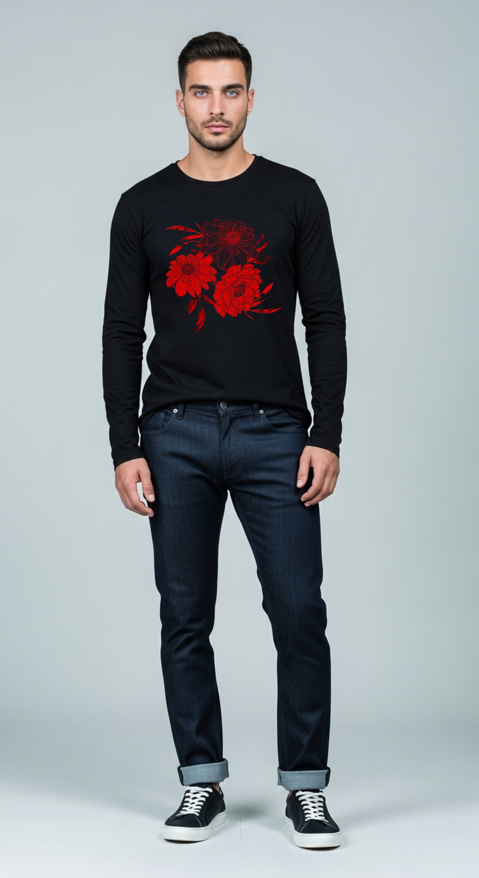 EDIT COLLECTION - Painted Red Floral Long Sleeve T-shirt