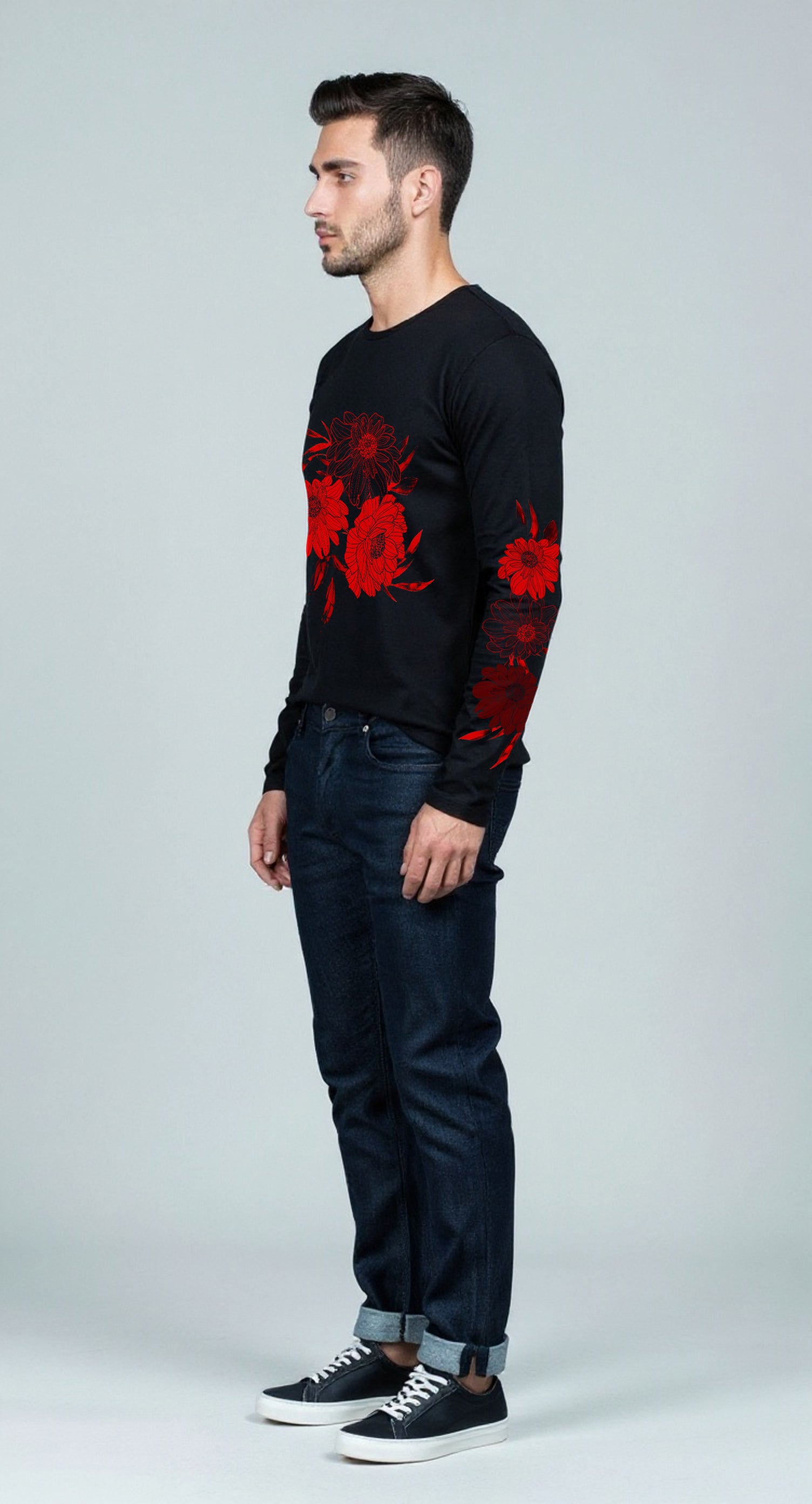 EDIT COLLECTION - Painted Red Floral Long Sleeve T-shirt