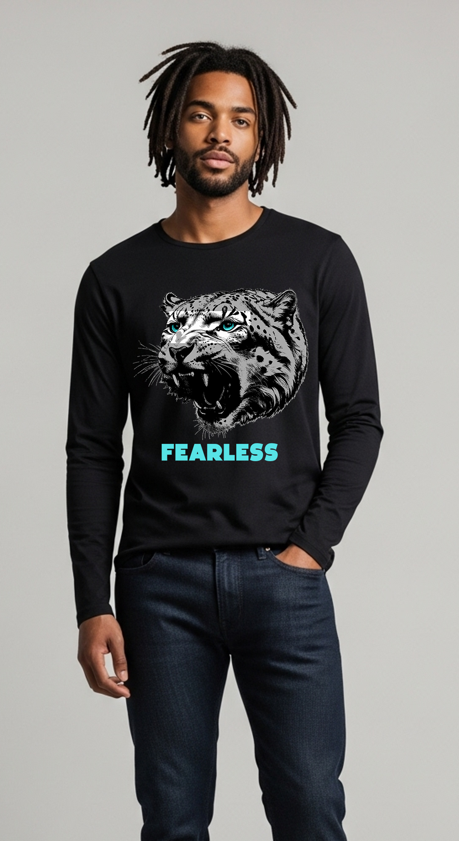 Fearless Snow Leopard Long Sleeve T-Shirt