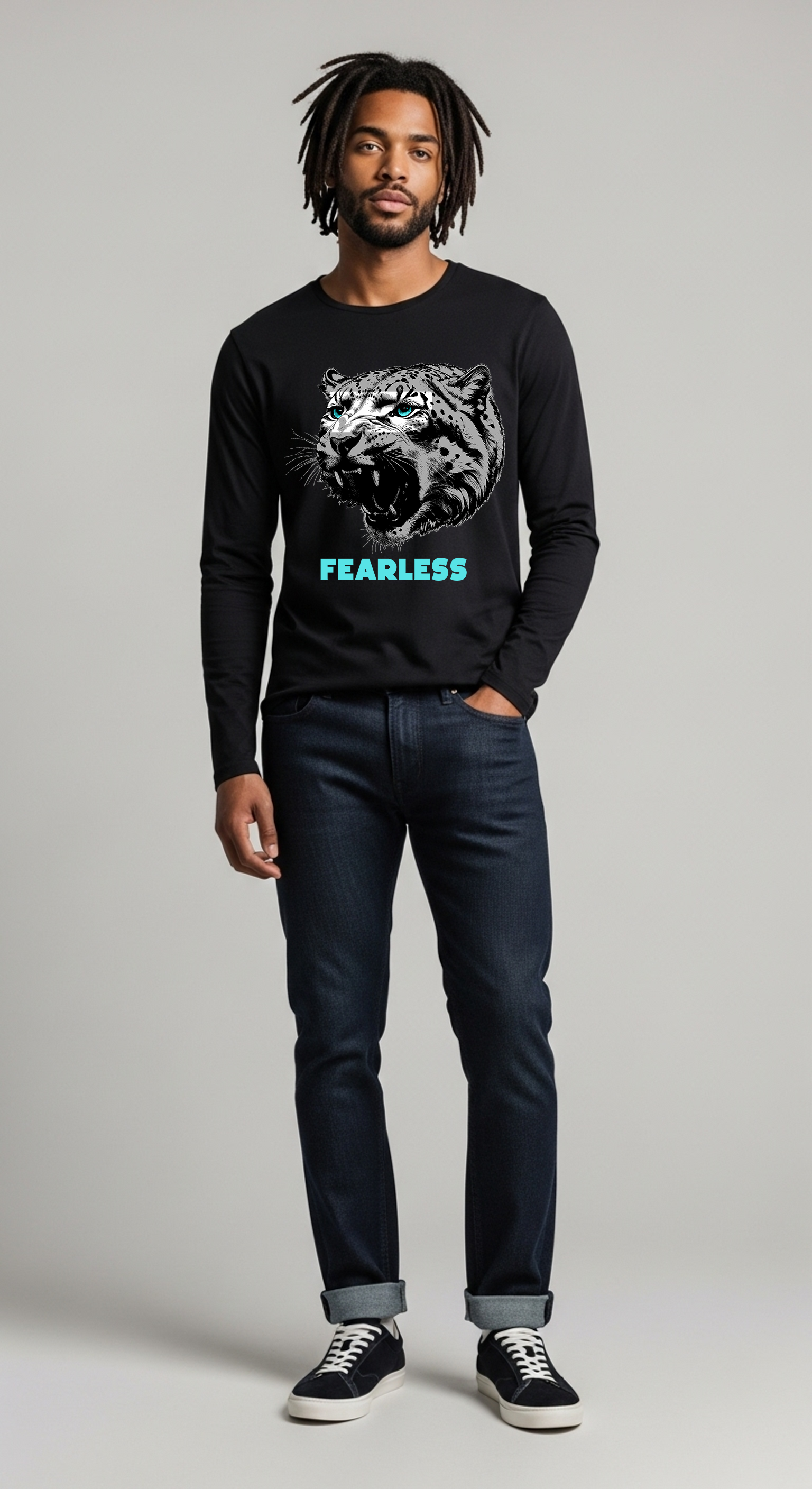 Fearless Snow Leopard Long Sleeve T-Shirt