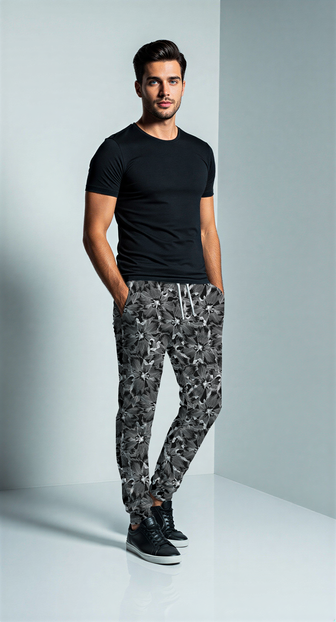 Edit II - Black Linear Floral Athletic Joggers
