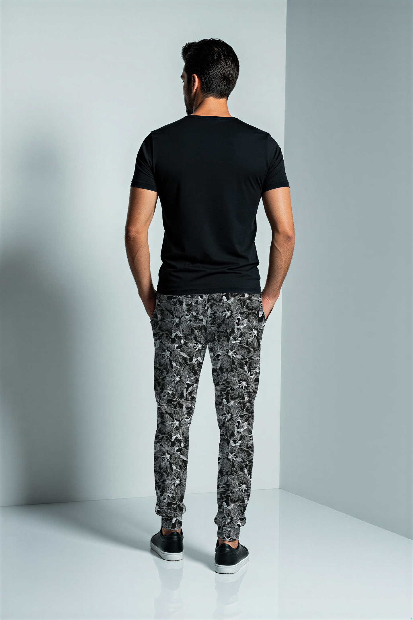 Edit II - Black Linear Floral Athletic Joggers