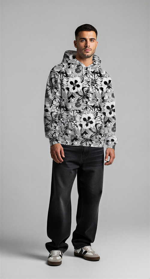 EDIT II - Linear Floral All Over Print Hoodie