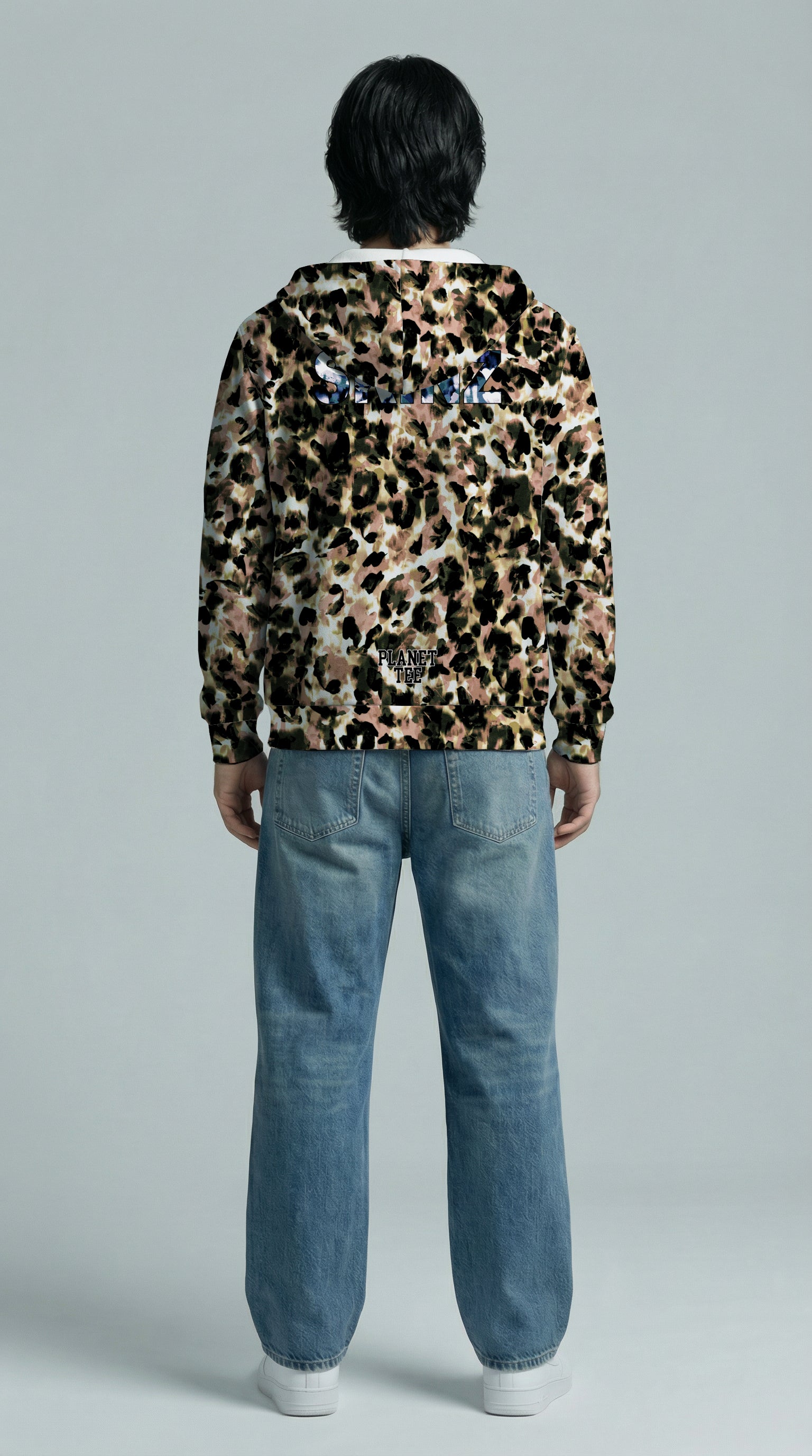 Abstract Leopard Print Zip Hoodie
