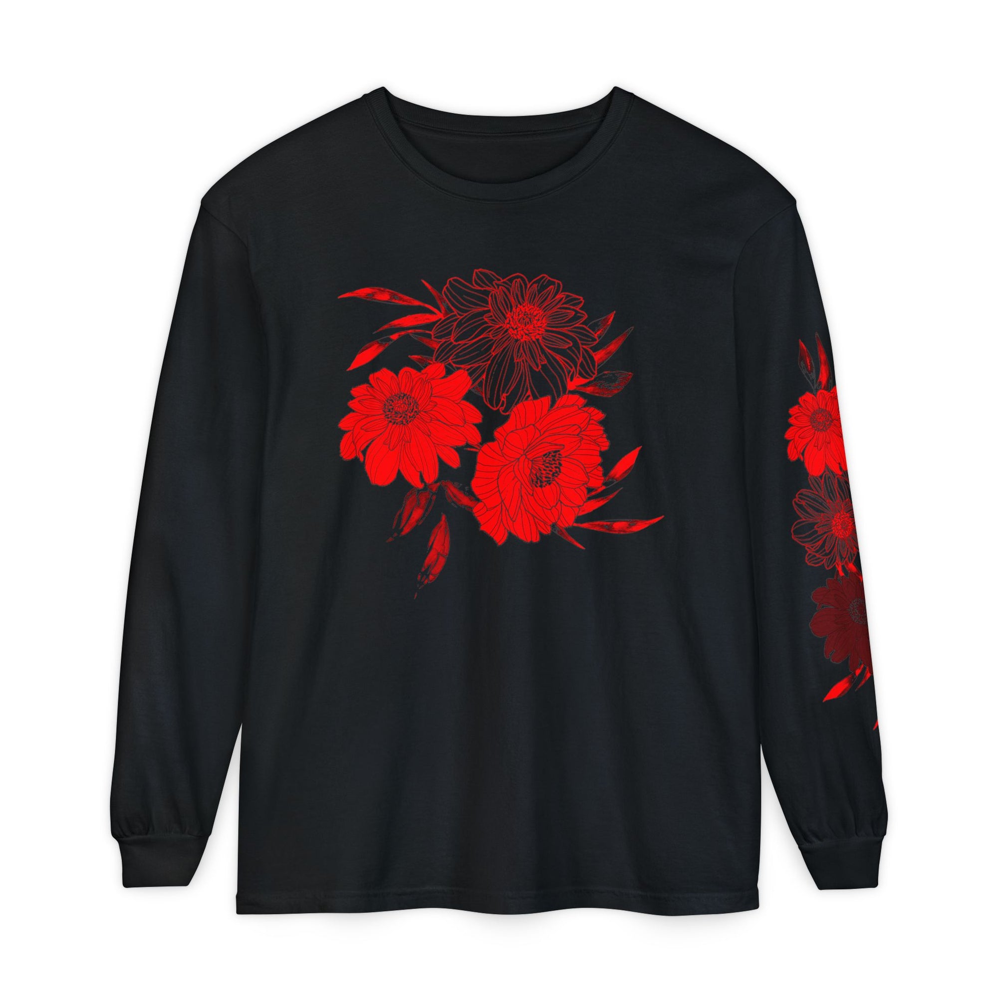 EDIT COLLECTION - Painted Red Floral Long Sleeve T-shirt