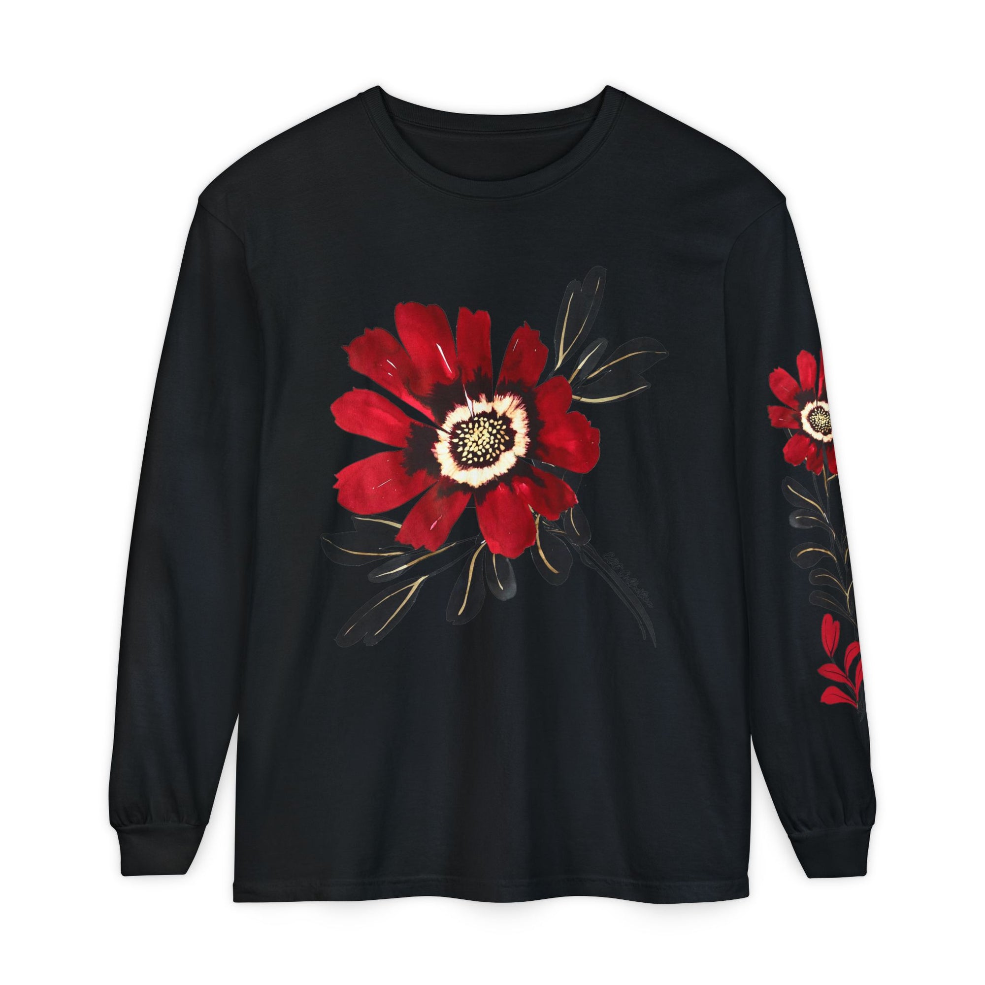 EDIT COLLECTION - Large Placement Floral Black Long Sleeve T-shirt