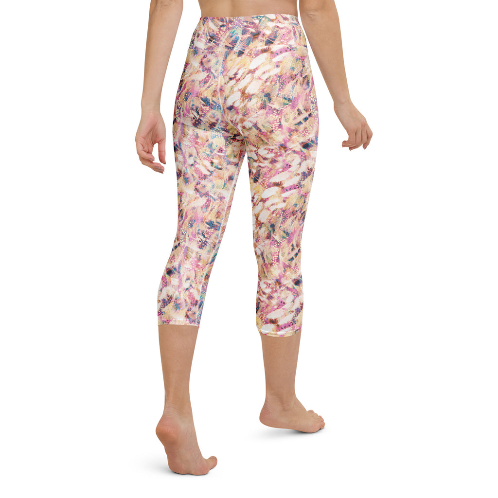 Abstract Feather Print Yoga Capri Leggings