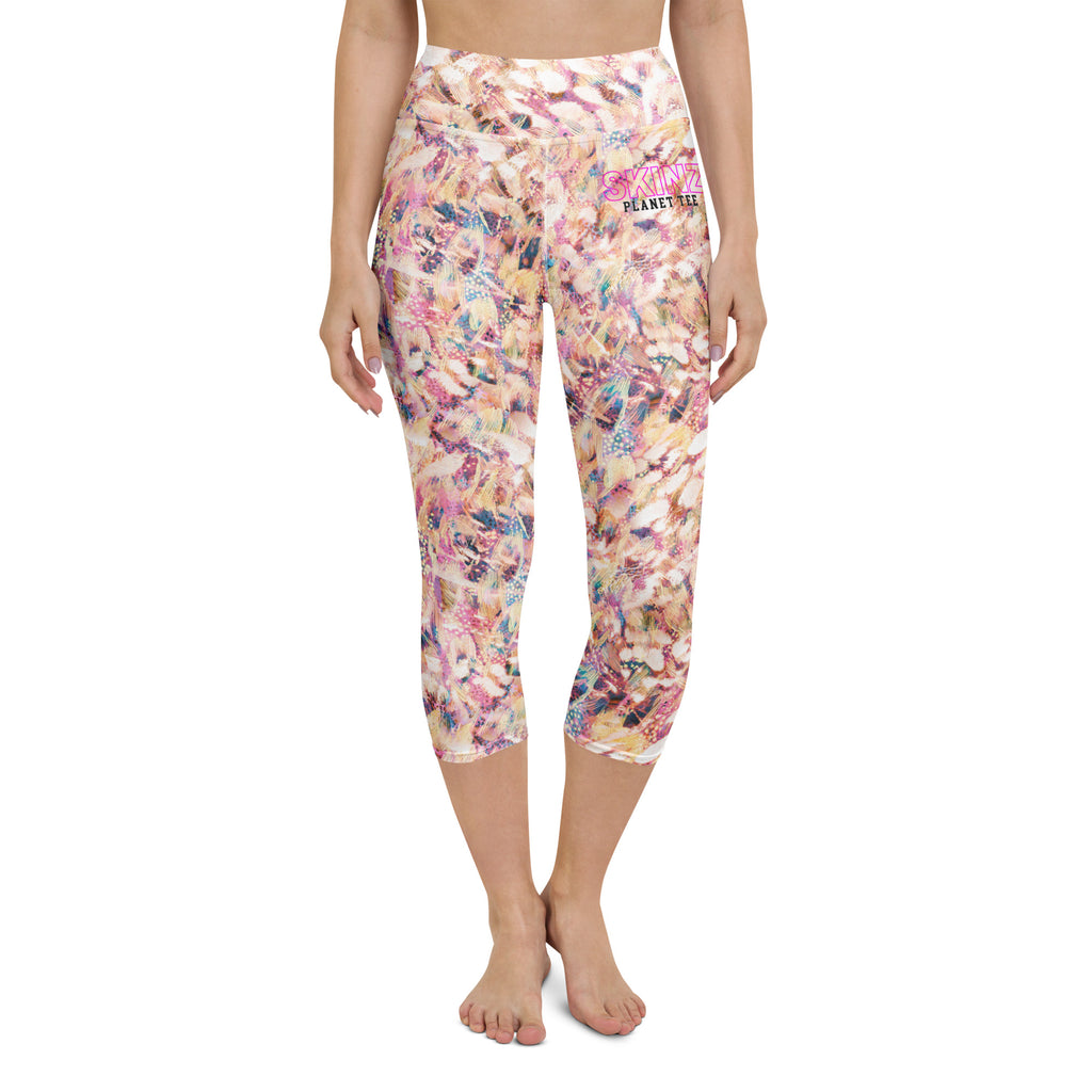 Abstract Feather Print Yoga Capri Leggings