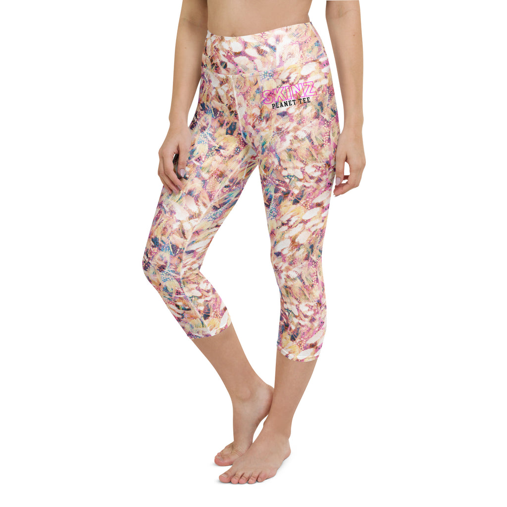 Abstract Feather Print Yoga Capri Leggings