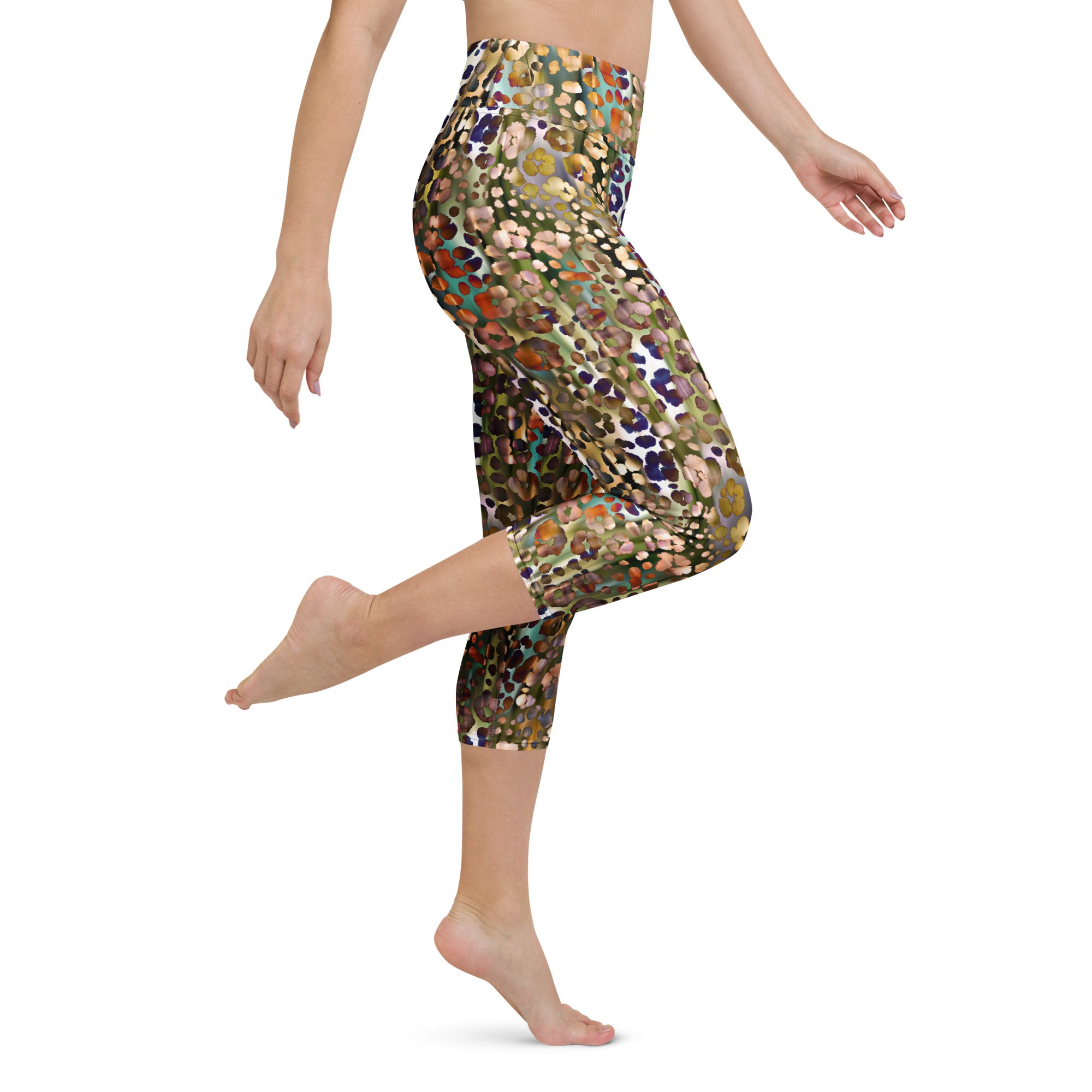 Multi Layered Leopard Yoga Capri Leggings